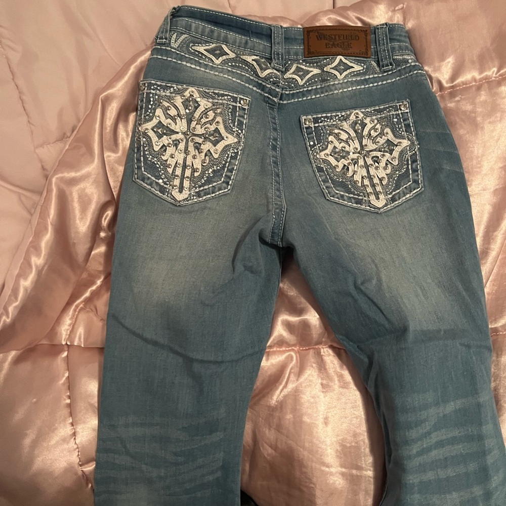 Miss Me Light Blue Jeans with White Embroidery